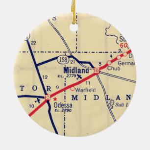 Ornamento De Cerâmica Mapa do Midland TX 1948