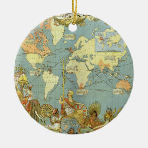 Ornamento De Cerâmica Mapa do mundo antigo do Império Britânico, 1886