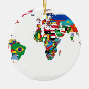 Ornamento De Cerâmica Mapa do mundo embandeirado das bandeiras do mundo