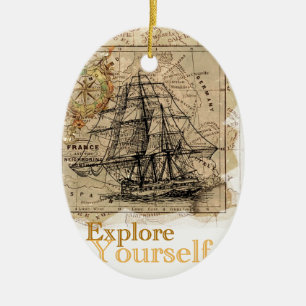 Ornamento De Cerâmica Mapa do Mundo Vintage