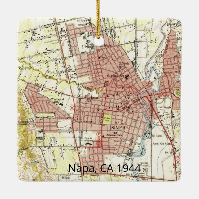 Ornamento De Cerâmica Mapa do Napa CA 1944 (Verso)