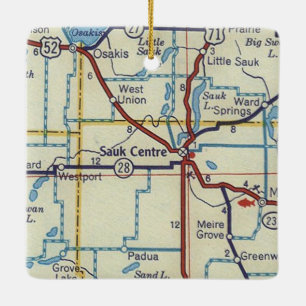 Ornamento De Cerâmica Mapa do Sauk Center MN Vintage