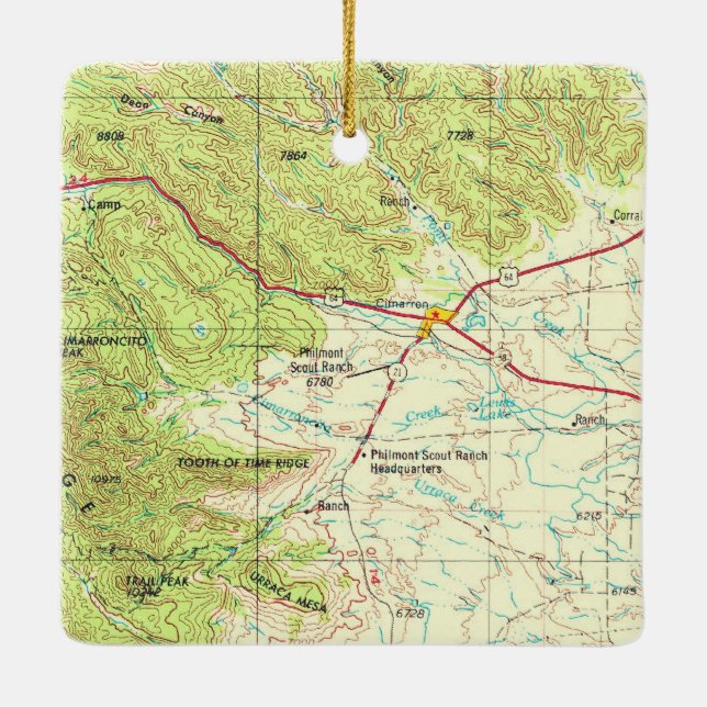 Ornamento De Cerâmica Mapa do Topo do Cimarron NM (Verso)