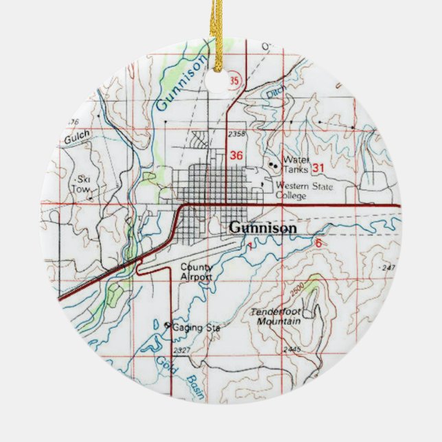 Ornamento De Cerâmica Mapa do Topo do Gunnison CO (Traseira)