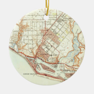 Ornamento De Cerâmica Mapa do vintage da praia Califórnia de Newport