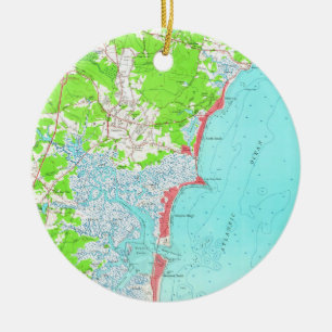 Ornamento De Cerâmica Mapa do vintage da praia New Hampshire de Hampton