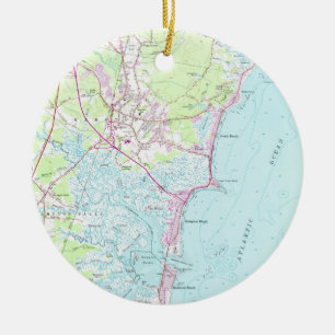 Ornamento De Cerâmica Mapa do vintage da praia NH de Hampton (1957)
