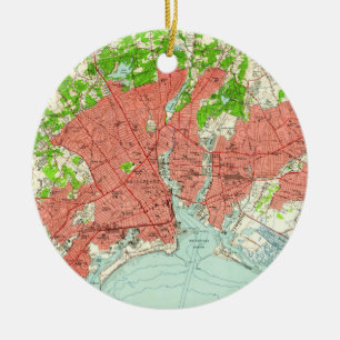 Ornamento De Cerâmica Mapa do vintage de Bridgeport Connecticut (1951)