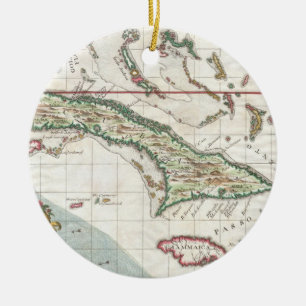 Ornamento De Cerâmica Mapa do vintage de Cuba e de Jamaica (1763)