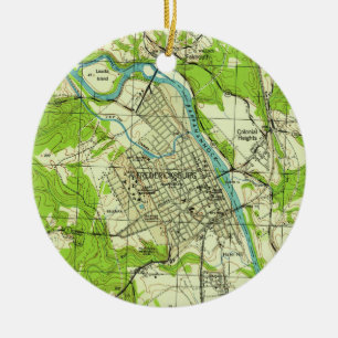 Ornamento De Cerâmica Mapa do vintage de Fredericksburg Virgínia (1944)