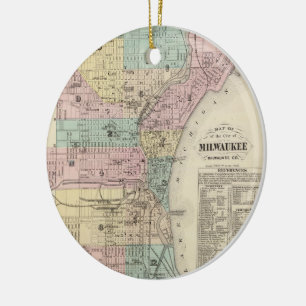 Ornamento De Cerâmica Mapa do vintage de Milwaukee Wisconsin (1878)