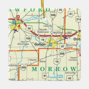 Ornamento De Cerâmica Mapa do Vintage do Galion Ohio