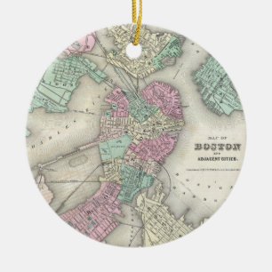 Ornamento De Cerâmica Mapa do vintage do porto de Boston (1857)