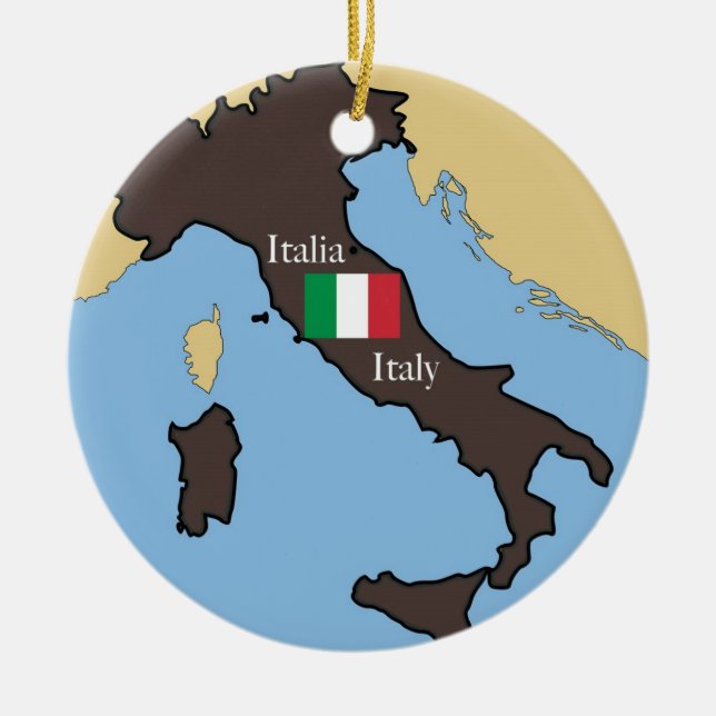 Ornamento De Cerâmica Mapa e bandeira de Italia (Frente)