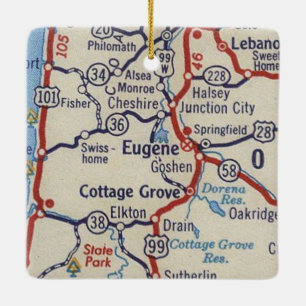 Ornamento De Cerâmica Mapa Eugene OR Vintage