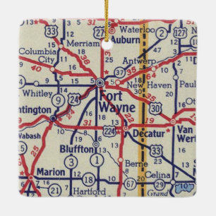 Ornamento De Cerâmica Mapa Fort Wayne IN Vintage