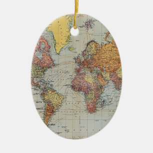 Ornamento De Cerâmica Mapa Geral Vintage do Mundo