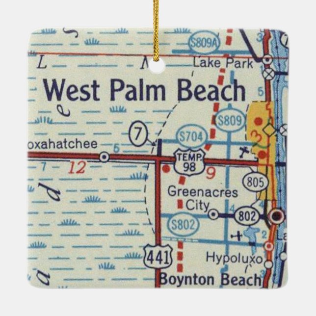 Ornamento De Cerâmica Mapa Histórico da Praia de West Palm (Verso)