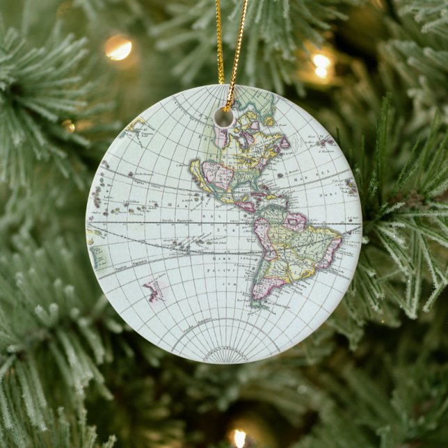 Ornamento De Cerâmica Mapa Mundial Antigo do Século 17, Frederick De Wit (Árvore)