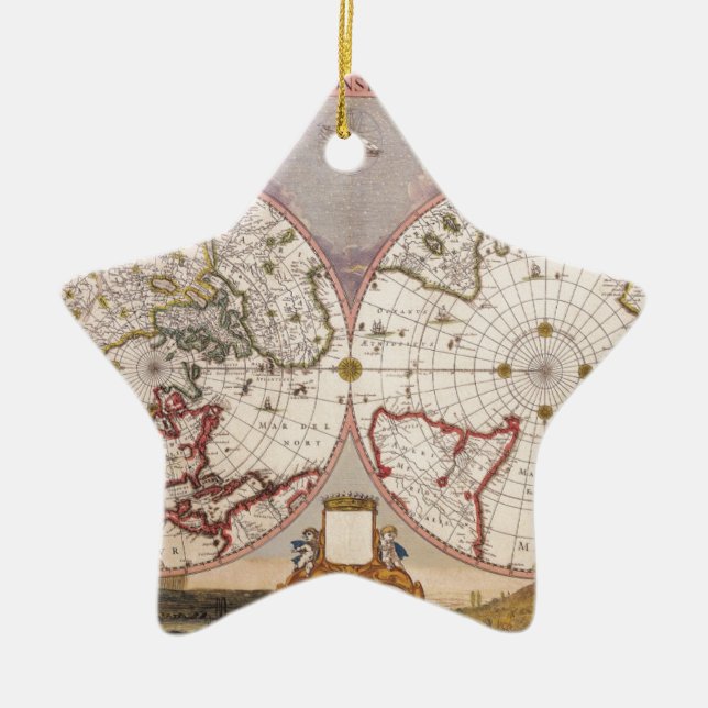 Ornamento De Cerâmica Mapa Mundial Antiquado (Frente)