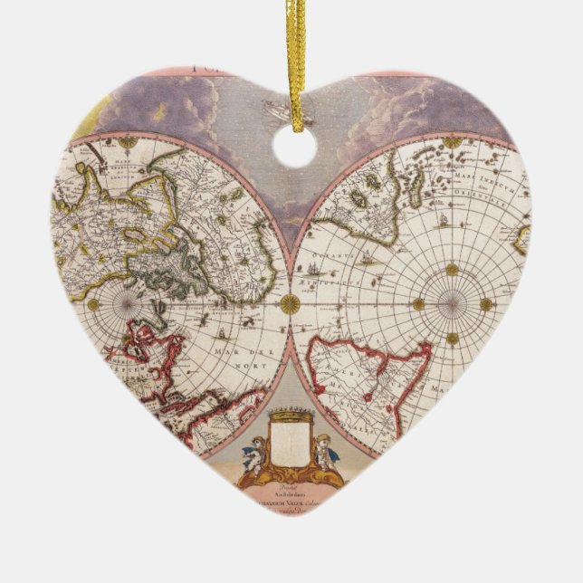 Ornamento De Cerâmica Mapa Mundial Antiquado (Frente)