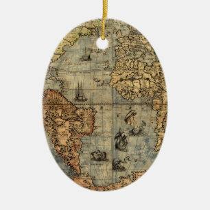 Ornamento De Cerâmica Mapa Mundial Atlas Histórico Vintage