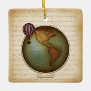 Ornamento De Cerâmica Mapa Mundial Neo-Victoriano Aeronave Steampunk 2
