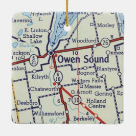 Ornamento De Cerâmica Mapa Owen Sound ON Vintage