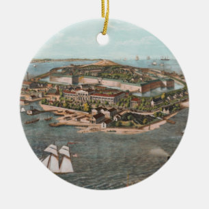 Ornamento De Cerâmica Mapa pictórico do vintage de Fort Monroe Virgínia