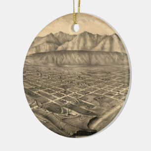 Ornamento De Cerâmica Mapa Pictórico Vintage de Papais noeis Barbara CA