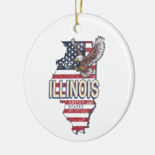Ornamento De Cerâmica Mapa Retroativo de Áagle nos Estados Unidos, Illin