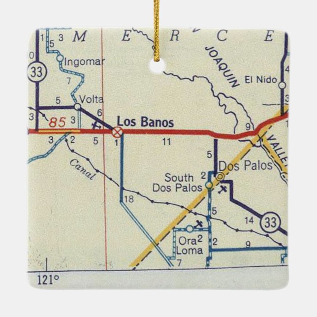 Ornamento De Cerâmica Mapa Retroativo de Los Banos CA (Verso)