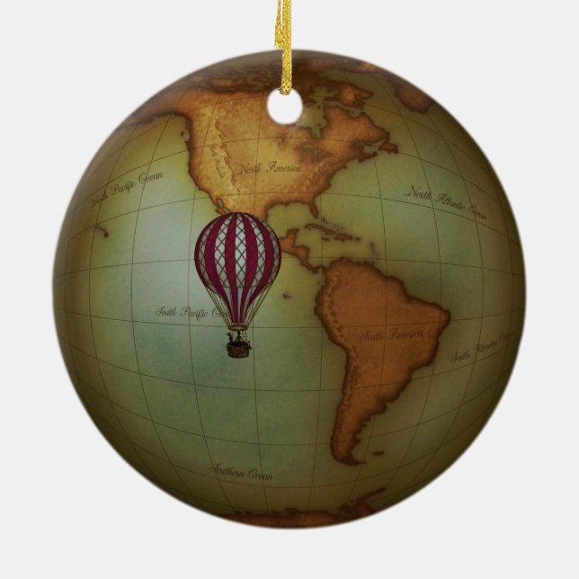 Ornamento De Cerâmica Mapa Steampunk do Hemisfério Ocidental e Balão de  (Traseira)