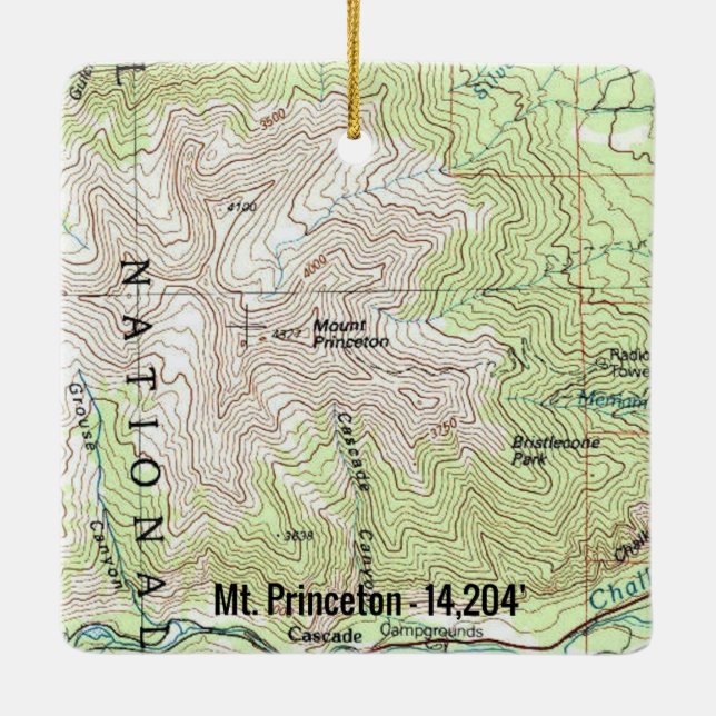 Ornamento De Cerâmica Mapa Topo de Princeton Fourteener (Verso)