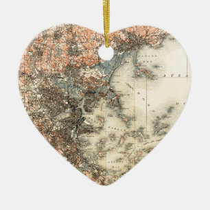 Ornamento De Cerâmica Mapa Topográfico de Boston Massachusetts de 1898