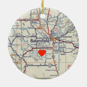 Ornamento De Cerâmica Mapa Vintage de Bakersfield California