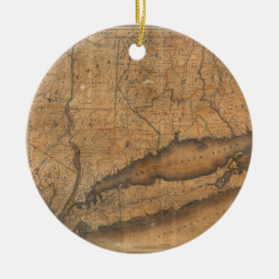 Ornamento De Cerâmica Mapa Vintage de Long Island e Connecticut (1815)