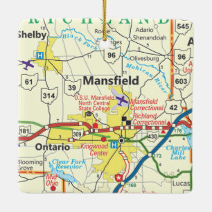 Ornamento De Cerâmica Mapa Vintage de Mansfield Ohio