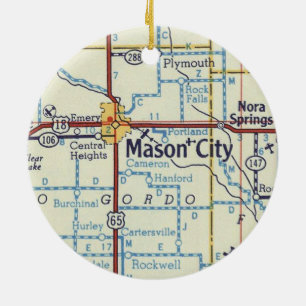 Ornamento De Cerâmica Mapa Vintage de Mason City Iowa