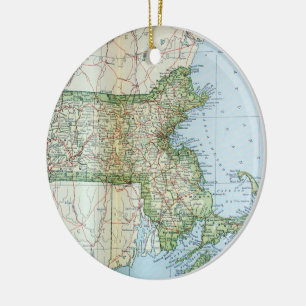Ornamento De Cerâmica Mapa Vintage de Massachusetts (1905)