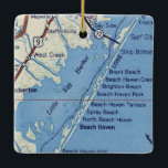 Ornamento De Cerâmica Mapa Vintage do Beach Haven<br><div class="desc">Enfeites de natal do Beach Haven NJ com mapa de Surf City para Tuckerton NJ.</div>