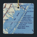 Ornamento De Cerâmica Mapa Vintage do Beach Haven<br><div class="desc">Enfeites de natal do Beach Haven NJ com mapa de Surf City para Tuckerton NJ.</div>