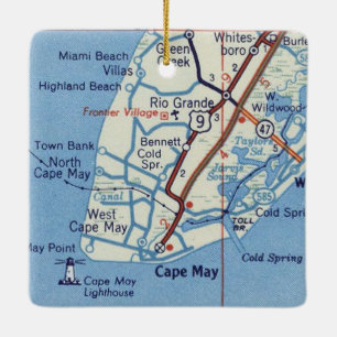 Ornamento De Cerâmica Mapa Vintage do Cabo de maio do NJ