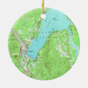 Ornamento De Cerâmica Mapa Vintage do Lago George New York (1966)