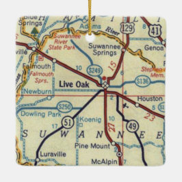 Ornamento De Cerâmica Mapa Vintage do Live Oak Florida