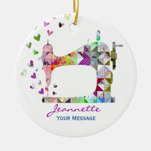 Ornamento De Cerâmica Máquina de costura contra o arco-íris