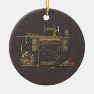 Ornamento De Cerâmica Máquina de costura & gatinhos do Treadle