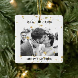 Ornamento De Cerâmica Máquina de escrever elegante   Foto casada e feliz