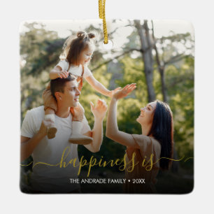 Ornamento De Cerâmica Máquina de escrever minimalista Duas fotos e tex