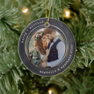 Ornamento De Cerâmica Máquina de escrever minimalista Feliz e Foto cas